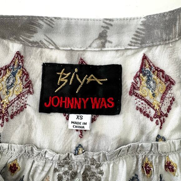 Johnny Was Deliza Silk Embroidered Long Sleeve Tunic Top Blouse Gray Boho XS - Picture 12 of 13